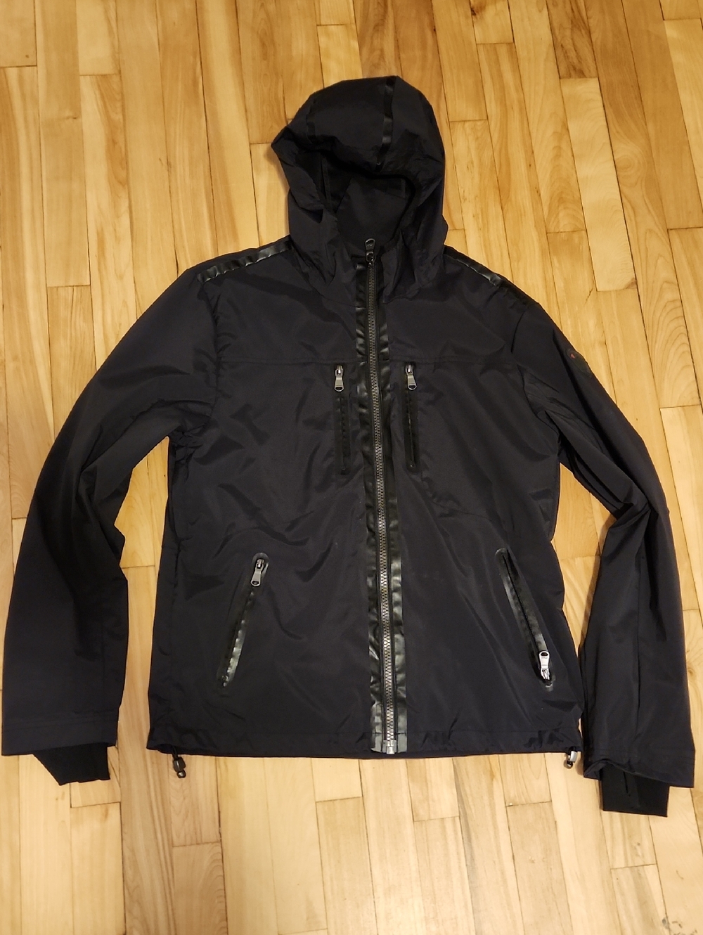 Pajar Black Hooded Windbreaker with Zip-Trim Accents
